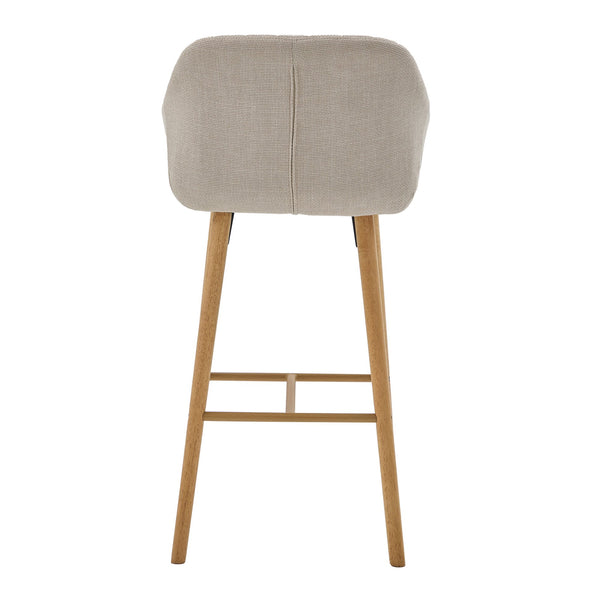 English Elm Modern Linen Upholstered Barstools with Oak Legs Armrests and Footrest for Kitchen Islands Beige W395P396313