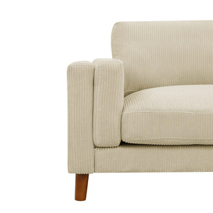 English Elm Corduroy Ribbed Upholstered Sofa with Square Arms Wooden Legs for Living Room Beige B2748P412598