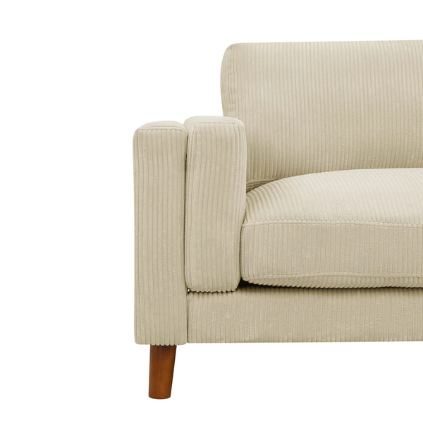 English Elm Corduroy Ribbed Upholstered Sofa with Square Arms Wooden Legs for Living Room Beige B2748P412598