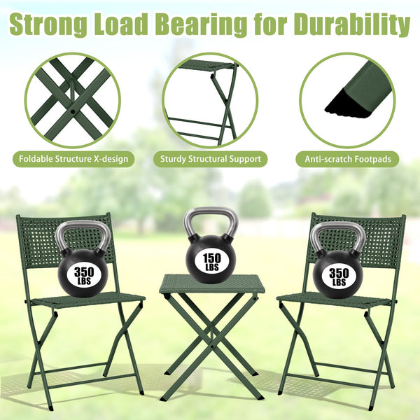 English Elm Patio Folding Bistro Set with E-coated Steel Frame for Balcony Garden Outdoor Dining Dark Green T5880P492162