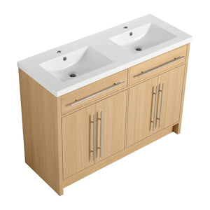 English Elm 48" Freestanding Bathroom Vanity with Resin Sink and Spacious Cabinet, Soft-Close Doors, Durable Finish Oak W1972S00025