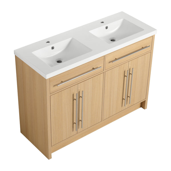 English Elm 48" Freestanding Bathroom Vanity with Resin Sink and Spacious Cabinet, Soft-Close Doors, Durable Finish Oak W1972S00025