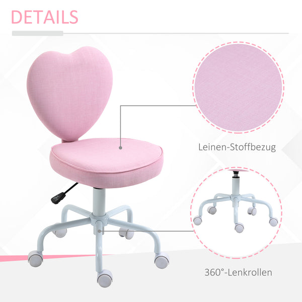 English Elm Homcom Pink Heart-Shaped Office Chair With Adjustable Height, 360° Swivel, And Comfort Design W2225P217494