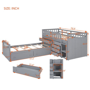 English Elm L-shaped Twin Loft Platform Bed with 7 Drawers Full Guardrails Kids White Pine LT000853AAE
