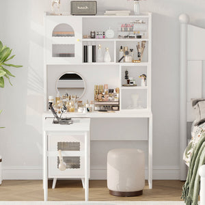 English Elm Computer Desk with 90 Degree Rotating Top, Space-Saving 43x70 Office Desk w/ Drawer, Shelves & Cabinets N733S363716K