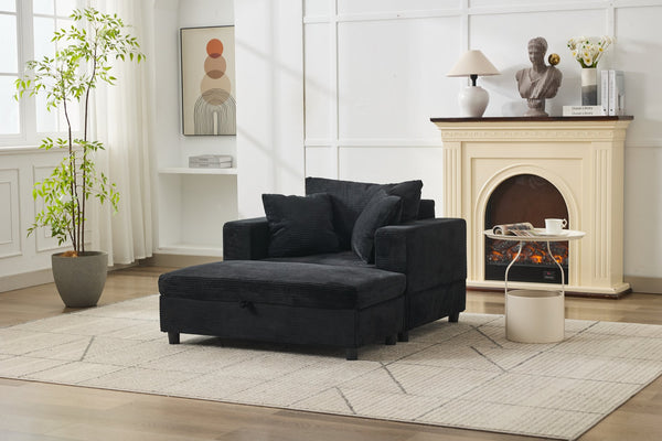 English Elm Chaise Lounge Chair With Storage Ottoman - Modern Upholstered Sofa Bed For Stylish Living Spaces W1170P353050