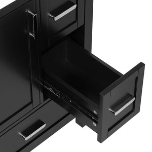 English Elm Modern 24 Inch Bathroom Vanity Solid Wood Cabinet with Ceramic Sink and Soft Close Storage Black N729P292859B