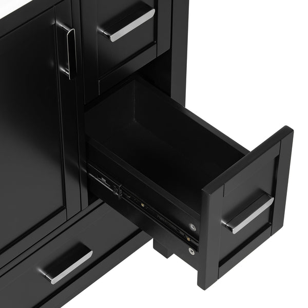 English Elm Modern 24 Inch Bathroom Vanity Solid Wood Cabinet with Ceramic Sink and Soft Close Storage Black N729P292859B