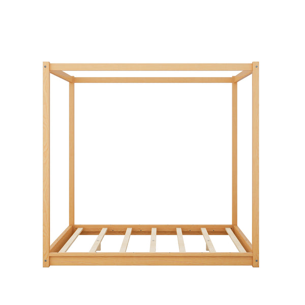 English Elm Queen Canopy Platform Bed with Sturdy Support Legs, Pine/MDF Frame, Slatted Ventilated Base, 550lb Capacity Natural WF293232AAM