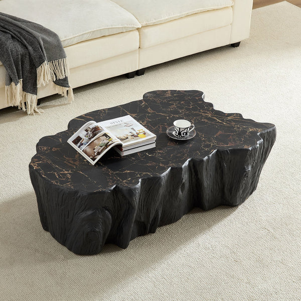 English Elm 48.62 Inch Sculptural Fiberglass Coffee Table Organic Form Gloss Finish Living Room W876P400325