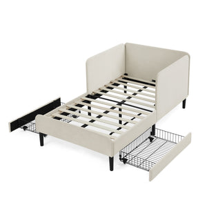 English Elm Twin Velvet Upholstered Platform Bed with 2 Underbed Storage Drawers, Convertible Sofa, Beige Twin W1413P298909