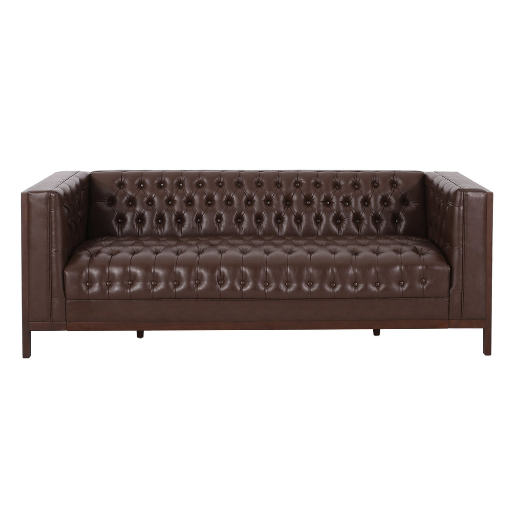 English Elm Christopher Knight Home® - 3 Seater Sofa - Contemporary Mid-Century Design With Button-Tufted Comfort, Dark Brown Pu Upholstery 72144.00ADBRN_72144.00BDBRN