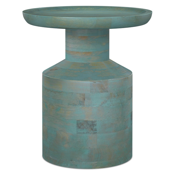 English Elm Haynes Solid Mango Wood Accent Table Teal Wash Finish Bohemian Plant Stand B136P419864