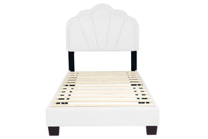 English Elm 1pc Twin Platform Bed White Wool Upholstery Floral Tufted Headboard with Built-in Led B011P417508