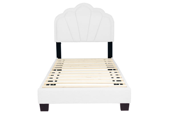 English Elm 1pc Twin Platform Bed White Wool Upholstery Floral Tufted Headboard with Built-in Led B011P417508