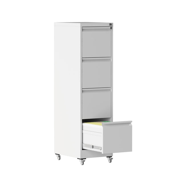 English Elm 4 Drawer Locking File Cabinet on Wheels with Anti-Tilt System, Corrosion-Resistant Metal, Secure Mobile Storage White T2398P310005