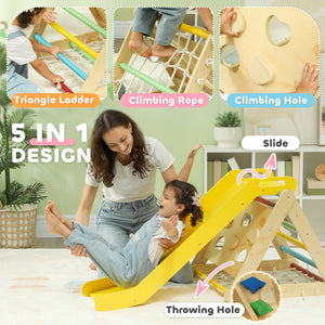 English Elm Qaba Pikler Triangle Pinewood Climbing Set with Slide for Toddlers Indoor Play W2225P249771