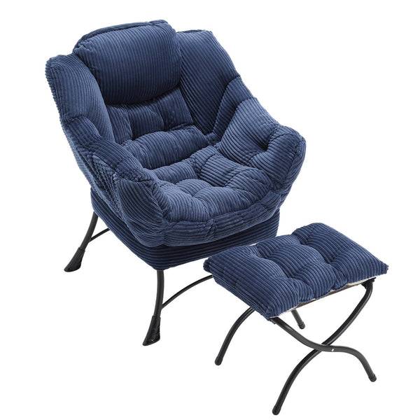 English Elm Lazy Chair Plush Ottoman Lounge Chair with Ergonomic Back, Side Pocket, Steel Frame Comfort Navy Blue W640P271552