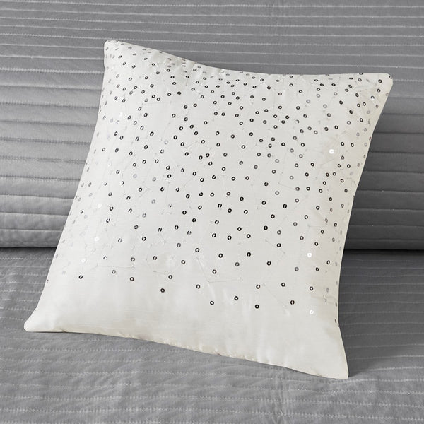 English Elm 6 Piece Reversible Jacquard Quilt Set Navy Grey Striped Chic King/Cal King with 3 Embroidered Pillows B03597590