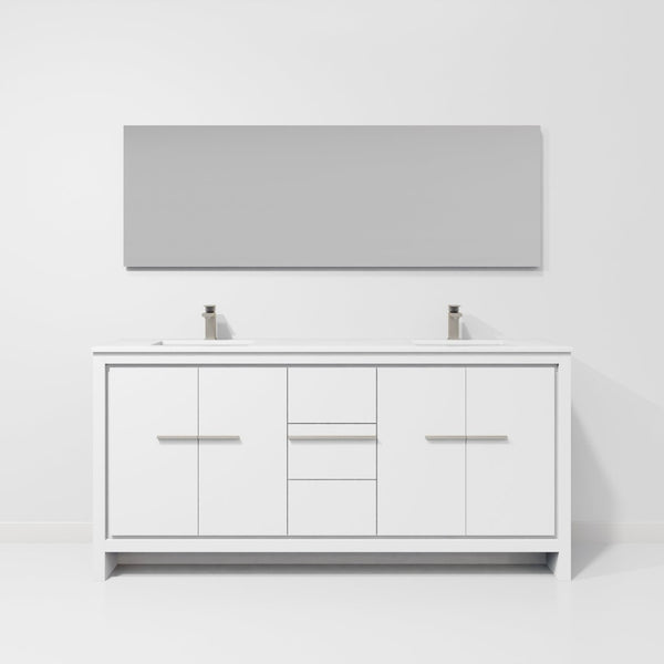 English Elm White Double Bath Vanity With Quartz Top, Gun Metal Faucet, 70" Mirror - Elegant Storage Solution B2731S01755-GIGA