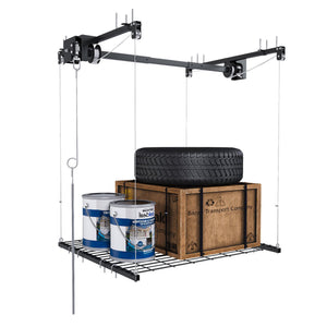 English Elm Overhead Garage Ceiling Rack All Steel Crank Down Platform 250 Lb Locking Hoist W2700P346225