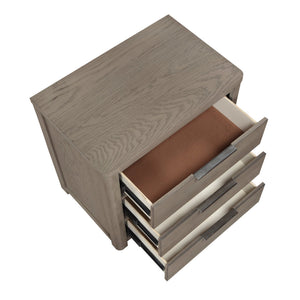 English Elm Contemporary Light Gray Oak Veneer Nightstand with Three Dovetail Drawers Chrome Pulls B011P434113