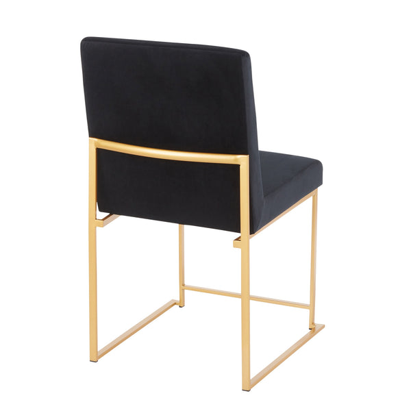 English Elm High Back Fuji Contemporary Dining Chairs - Luxurious Black Velvet & Gold Frame, Set Of 2 B202P223542