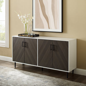 English Elm Walker Edison - Mid-Century Bookmatch Door Buffet with Metal Legs, Two-Tone Retro Design, TV Console & Storage Display Brown Gray 62.5 L x 19 W x 6 H B185P169343