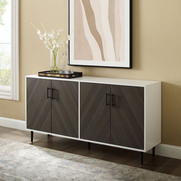 English Elm Walker Edison - Mid-Century Bookmatch Door Buffet with Metal Legs, Two-Tone Retro Design, TV Console & Storage Display Brown Gray 62.5 L x 19 W x 6 H B185P169343