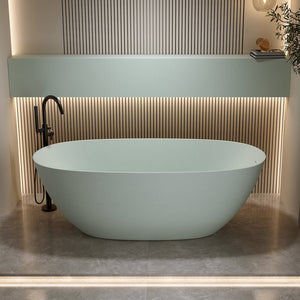 English Elm 65'' Resin Stone Freestanding Soaking Tub Ergonomic Matte White Spa Bath Turquoise Green W2753P347485