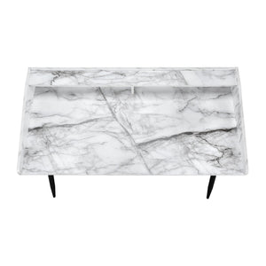 English Elm Computer Desk With White Marble Top & Black Metal Frame - Stylish Home Office Workstation With Storage B2710P219825