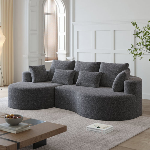 English Elm Modern Chenille Cloud Sectional with Deep Curved Seating and 7 Pillows for Living Room W834S00486