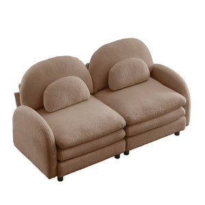 English Elm Teddy Fleece Curved Loveseat Modular Two Seater Sofa with Cloud Soft Double Layer Cushions Camel W5656S00096