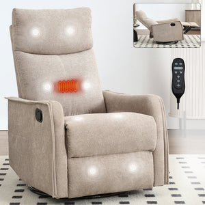 English Elm Heat Massage Rocker Recliner with Swivel Base and Vibrating Nodes for Living Room W1803P251886