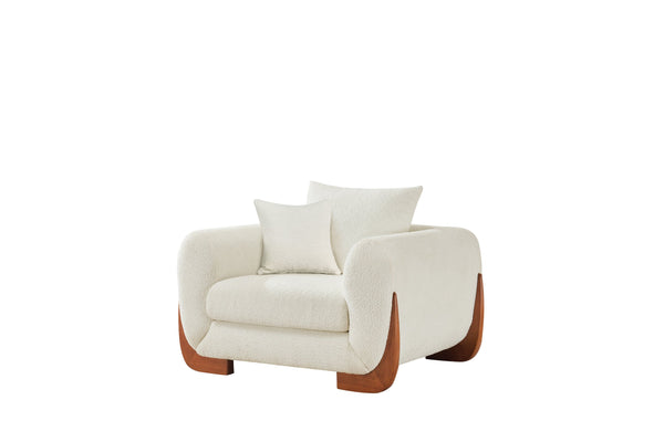 English Elm Upholstery Sherpa Tweed Armchair with Oak Legs for Living Room - Deep 27.5" Lounge Seat, Removable Cushion Beige W2817P331356