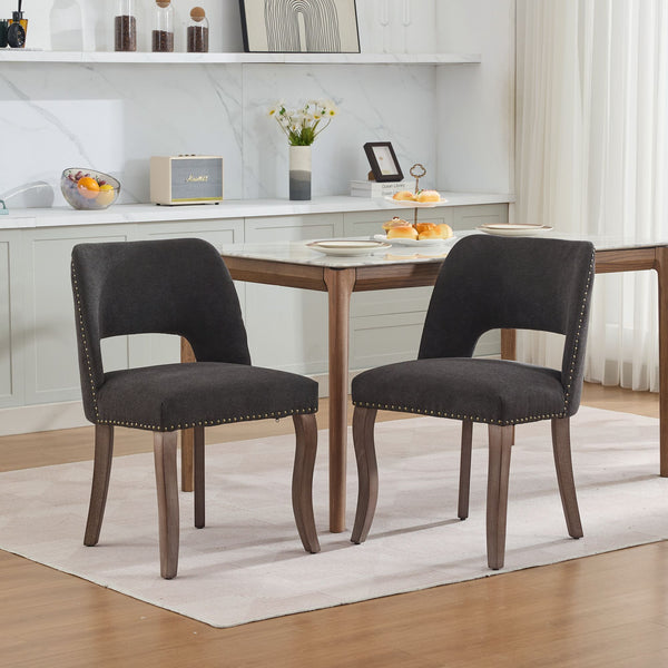 English Elm Wooden Modern Fabric Dining Chairs Set of 2 with Dual-Rebound Cushion & Curved Solid Wood Legs for Stylish Comfort Black W1143P372911