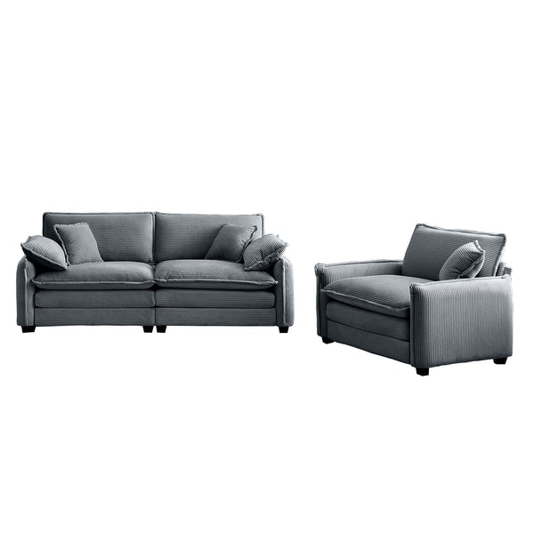 English Elm Modern Two-Piece Sofa Set In Grey Corduroy - Stylish Comfort For Small Living Spaces & Apartments W714S00749