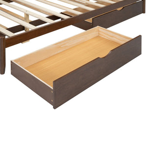 English Elm Queen Size Platform Bed With Twin Xl Trundle & 2 Spacious Drawers - Elegant Walnut Design Upgrade N820S00025D-GIGA