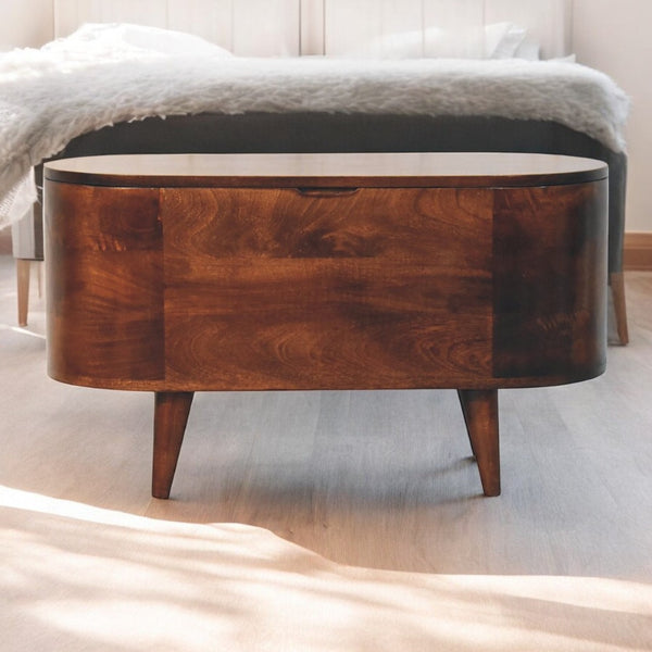 English Elm Solid Wood California Walnut Rounded Lid Blanket Box With Nordic Legs For Stylish Storage Solutions B182P279201-GIGA
