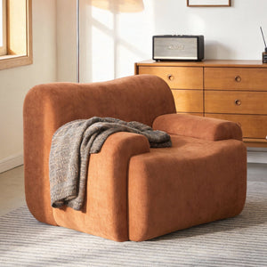 English Elm Wide Chenille Accent Chair Oversized Cozy Seat for Bedroom Living or Studio Spaces Orange W5385P433251