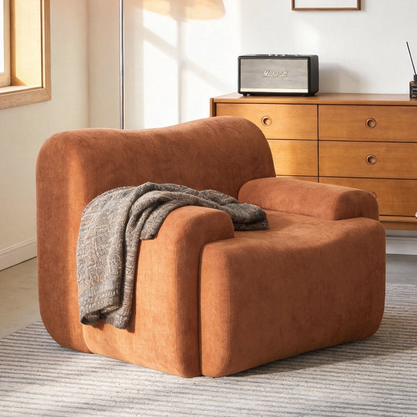 English Elm Wide Chenille Accent Chair Oversized Cozy Seat for Bedroom Living or Studio Spaces Orange W5385P433251