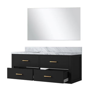 English Elm Black 48" Single Bath Vanity With Carrara Marble Top & Soft-Close Drawers, Includes 43" Mirror B2731S01446