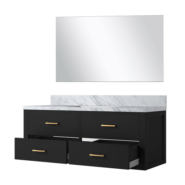 English Elm Black 48" Single Bath Vanity With Carrara Marble Top & Soft-Close Drawers, Includes 43" Mirror B2731S01446