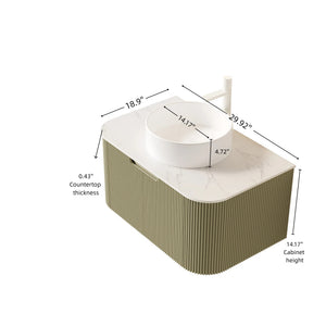 English Elm Muri Floating Bathroom Vanity Plywood Cabinet Sintered Stone Top Oak Drawer W2615S00560