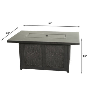 English Elm Aluminum Antique Bronze 50x32" Rectangle Fire Table with Fire Glass, Cover & Rust-Free Cast Finish B010S00468