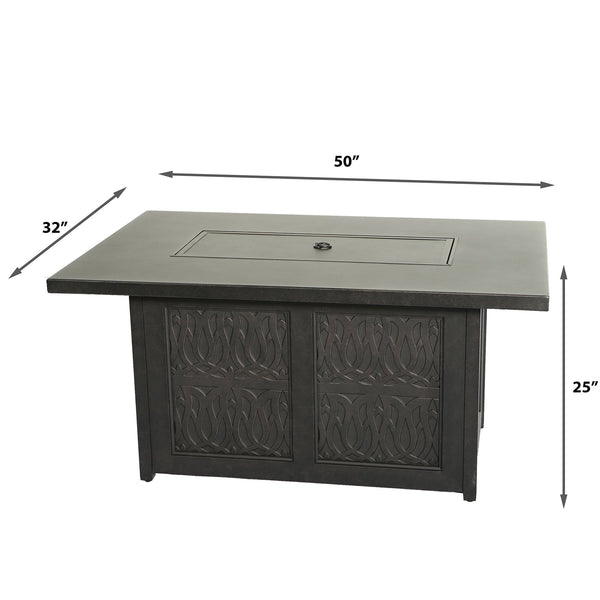 English Elm Aluminum Antique Bronze 50x32" Rectangle Fire Table with Fire Glass, Cover & Rust-Free Cast Finish B010S00468
