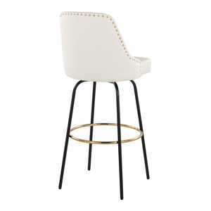 English Elm 30" Swivel Barstools Set of 2 Gold Frame White Faux Leather Kitchen Island Seating B202S01946