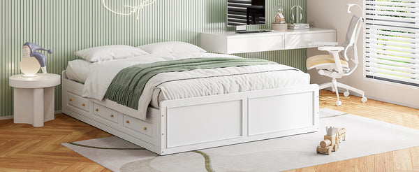 English Elm Wood Queen Platform Bed Solid Pine Frame Six Storage Drawers No Box Spring Needed White N709P241723K-1