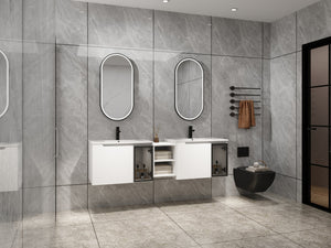 English Elm 72" Floating Double Bathroom Vanity Plywood Cabinet Ceramic Sinks Soft Close Doors W999S00533