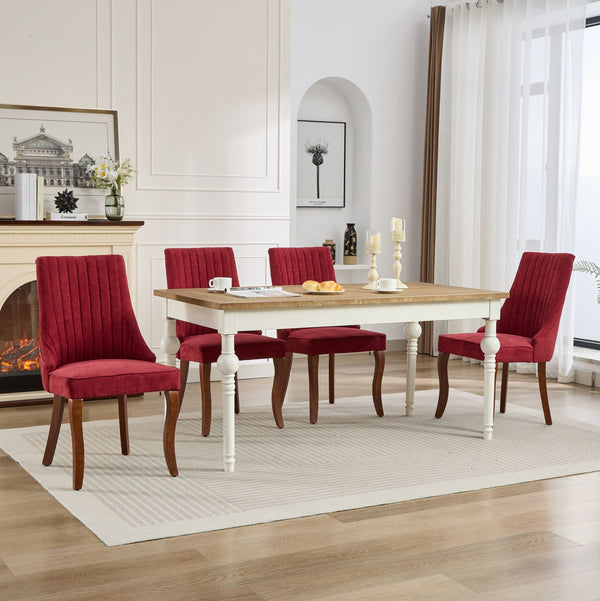 English Elm Rayon High-Back Dining Chair Set with Plush Flocking Upholstery, Rebound Sponge Comfort, Solid Wood Legs WINE RED W1143P233647